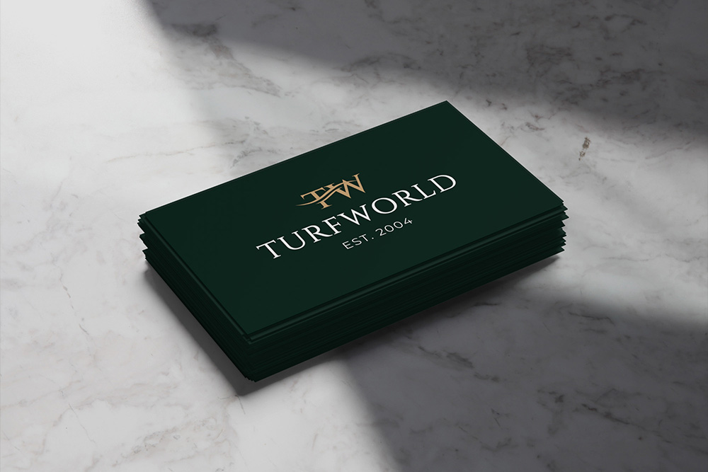 Turfworld_Rebrand_New look and brand Turfworld new brand business cards